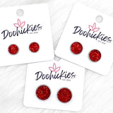 Red Sparkle Singles in Stainless Steel Settings -Earrings