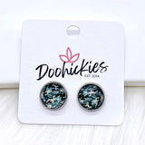 Grey Camo Singles in Stainless Steel Settings -Earrings