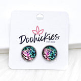 Bright Leopard Singles in Stainless Steel Settings -Summer Earrings