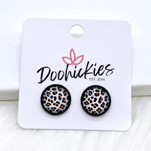 12mm Jungle Cat Singles in Black Settings -Earrings