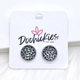 Silver Leopard Singles in Stainless Steel Settings -Earrings