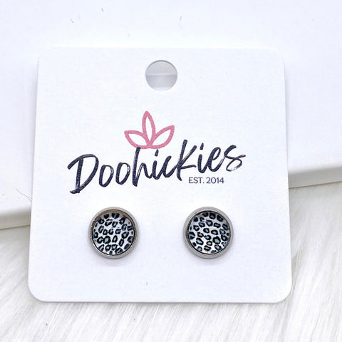 Silver Leopard Singles in Stainless Steel Settings -Earrings