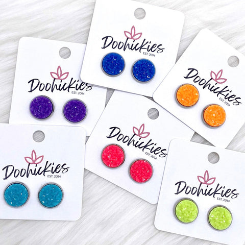 12mm Tropical Crystal Studs in Stainless Steel Settings -Summer Earrings