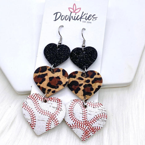 3" Custom Baseball Love Waterfall Drops -Sports Earrings