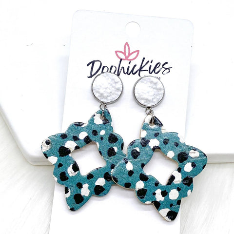 2.25" White & Teal Leopard Dangle Cork Lacies -Earrings