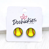 New Softballs in Stainless Steel Settings -Sports Earrings