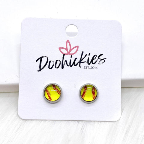 New Softballs in Stainless Steel Settings -Sports Earrings