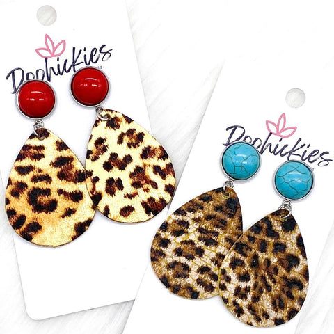 2" Turquoise & Leopard Bitty Dangles -Earrings