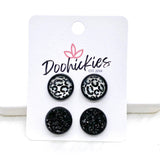 12mm Metallic Leopard Duos in Black Settings -Earrings