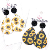 2" Black & Sunflower Dangle Corkeis -Summer Earrings