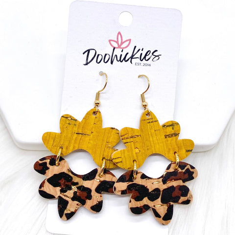 2.5" Mustard & Metallic Leopard Blossoms -Earrings