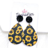 2" Black & Sunflower Dangle Corkeis -Summer Earrings