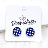 12mm Polka Dots in White Settings -Patriotic Earrings