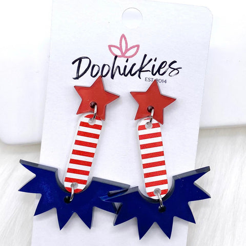 2" Vintage Patriotic Firework Acrylic Dangles -Patriotic Earrings