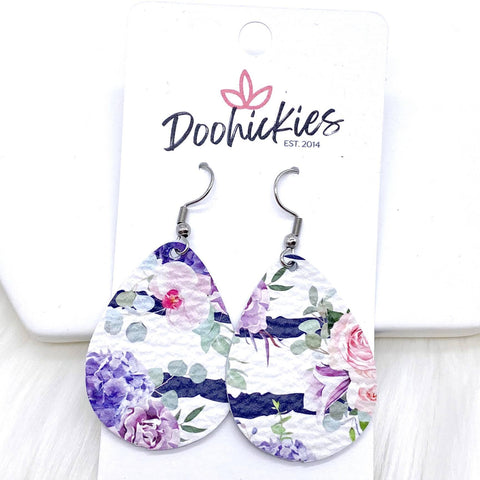 1.5" Purple Floral Mini Collection (Leather) -Earrings