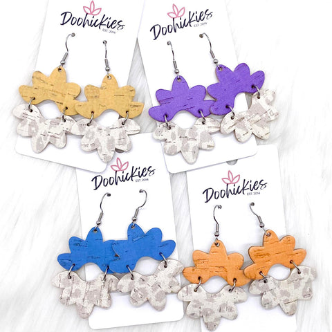 2.5" Summer Linen & Nude Leopard Blossoms -Summer Earrings