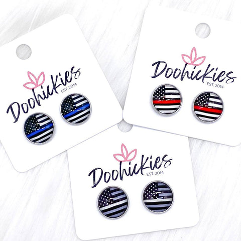 12mm Red, White, & Blue Line Flags in Stainless Steel Settings